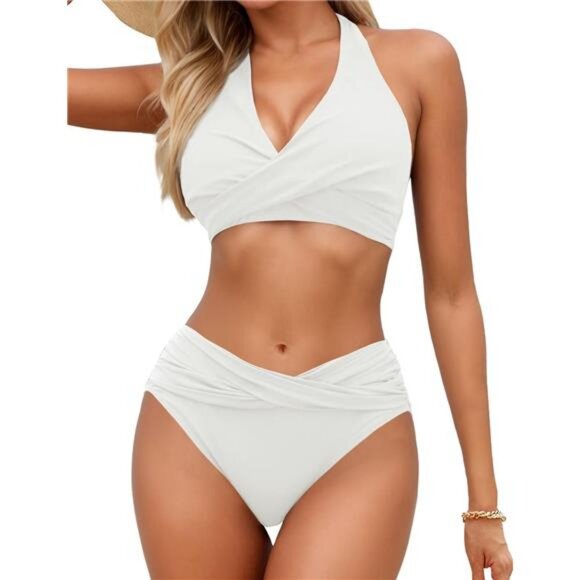 Women's Bikini Sets Twist Front Two Piece Swimsuit Halter Bathing Suit - Picture 1 of 6
